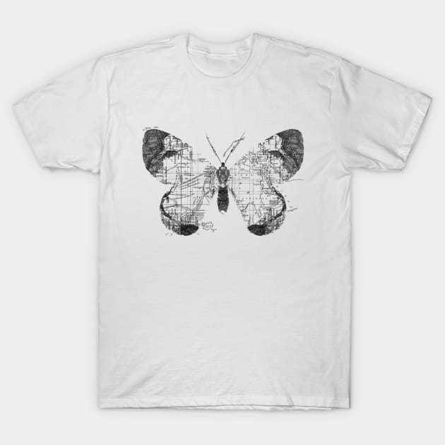 Butterfly Wanderlust Black and White T-Shirt by Tobe_Fonseca
